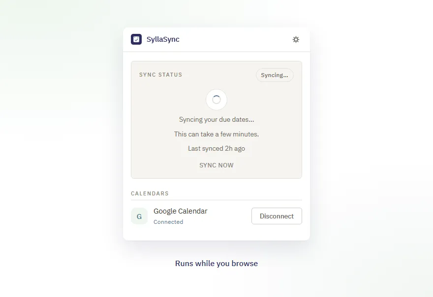 SyllaSync popup syncing your Blackboard due dates.