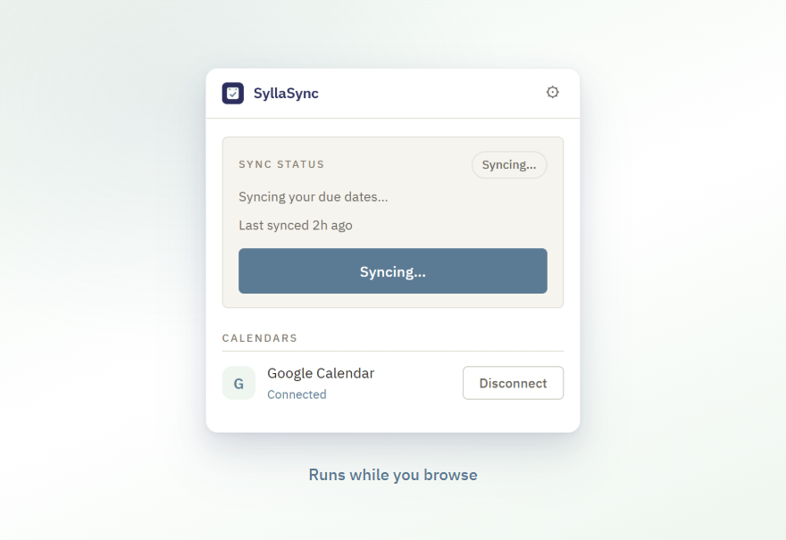 SyllaSync popup syncing your Blackboard due dates.