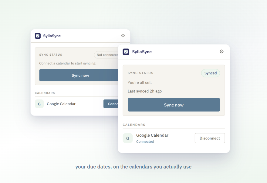 Connecting SyllaSync to Google Calendar in the popup.